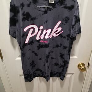 PINK Victoria's Secret Tie Dye T-Shirt Black & Gray Split Back Women's Size S